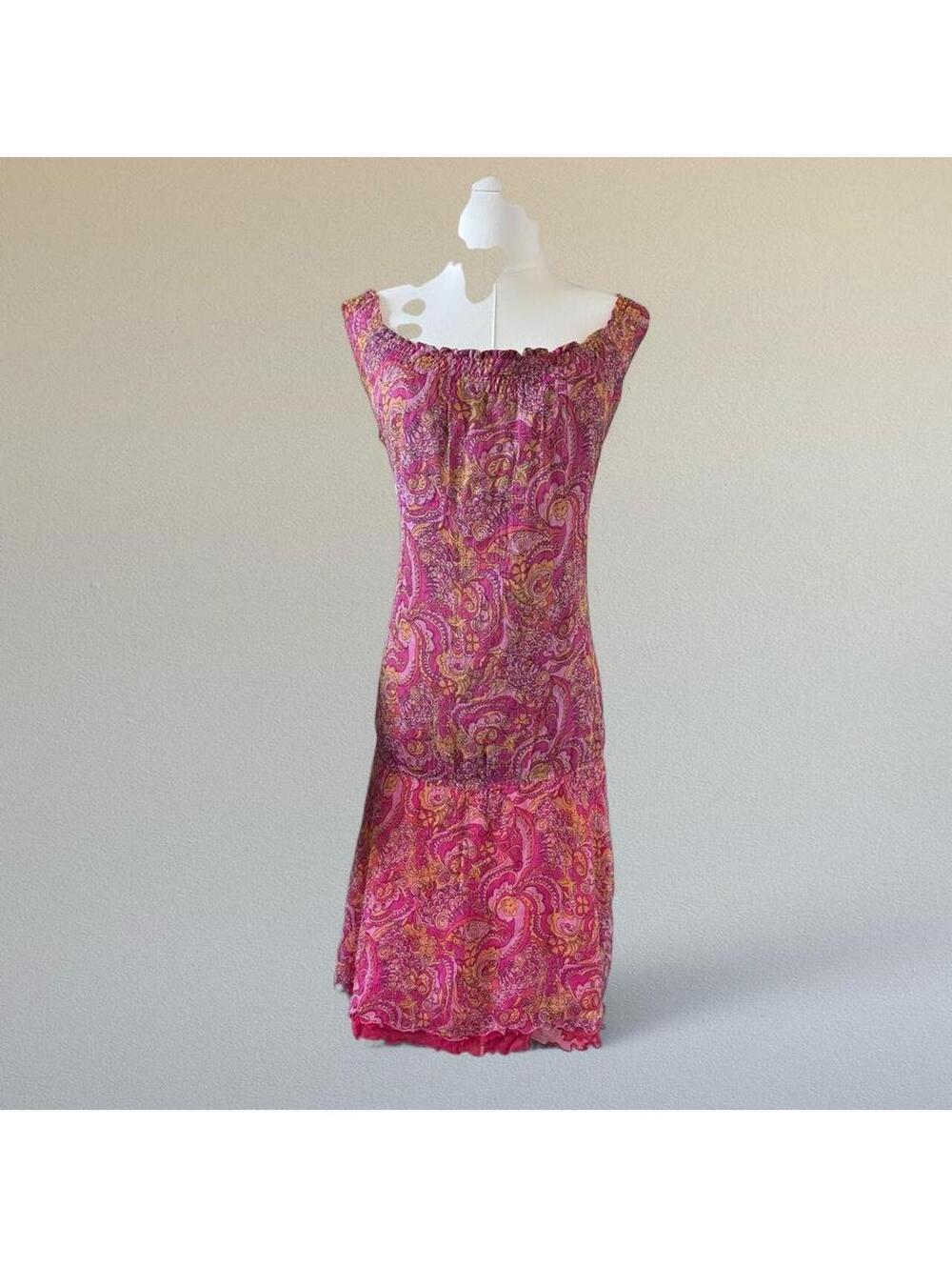 Silk pink paisley midi dress Sz. L